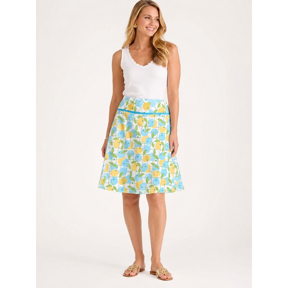 Lilly Pulitzer Women Skirt Size 8 Blue Yellow Fruit Print Vintage Preppy Summer